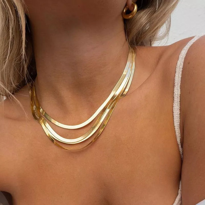 Gold\Silver Stainless Steel Herringbone Snake Necklace